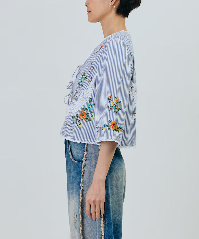 India Flower Cross Embroidery Lace Bolero
