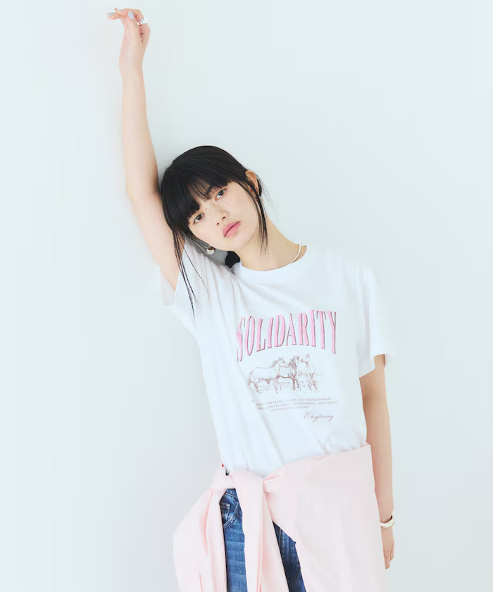 Comfortable Logo Horse Print Crew Neck T-Shirt