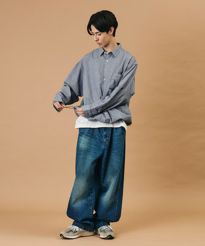 FREAK'S STORE for BEACH & FES Seersucker Spindle Regular Collar Long Sleeve Shirt