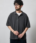 Big Silhouette Vintage Process One Point Embroidery Short Sleeve Polo Shirt - Black