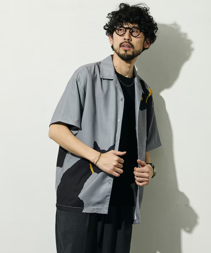 Open Collar Big Pattern Short Sleeve Shirt / Big Silhouette