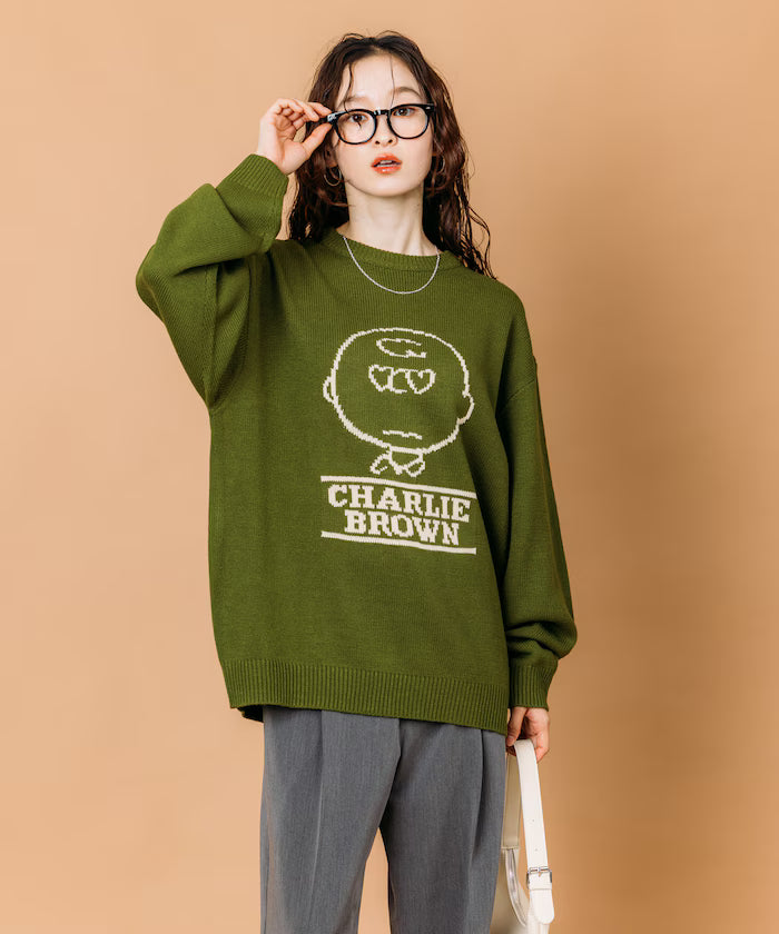 PEANUTS/Peanuts Exclusive Relaxed Fit Jacquard Crewneck Knit / Charlie Brown [Limited Edition]