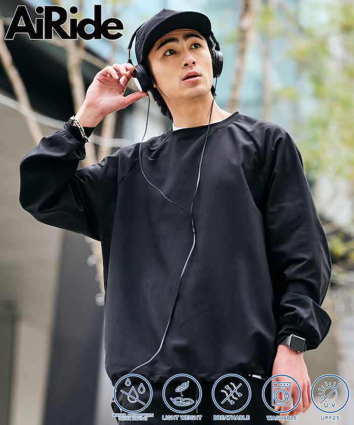 AiRide/Air Ride Relax Fit Raglan Long Sleeve Pullover/Pocketable/Quick Dry/UV Cut [Limited Edition] - Black