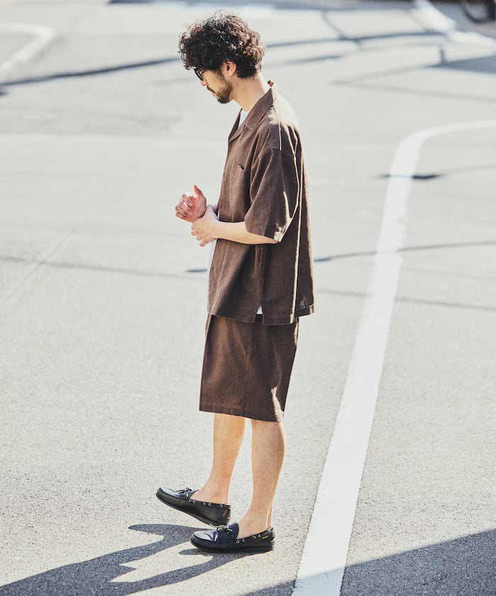 LINEN COTTON OPEN COLLAR SS SHIRT