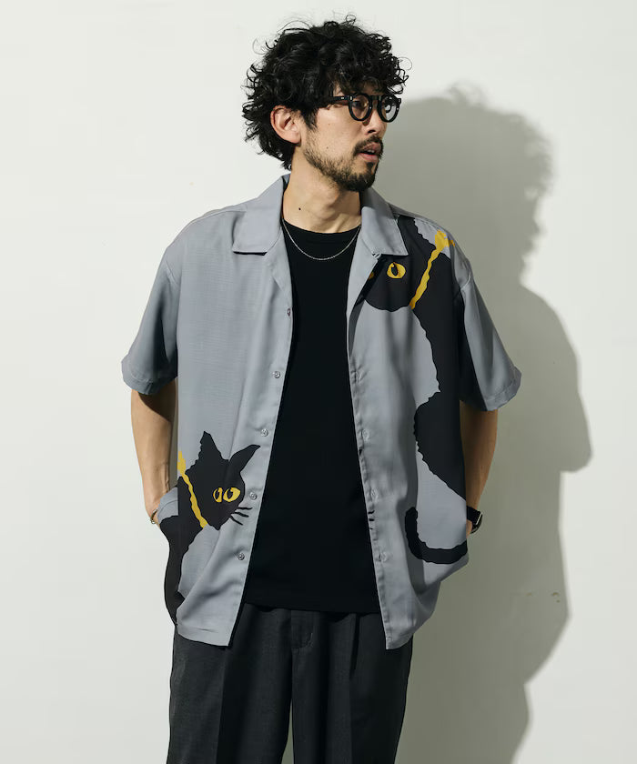 Open Collar Big Pattern Short Sleeve Shirt / Big Silhouette