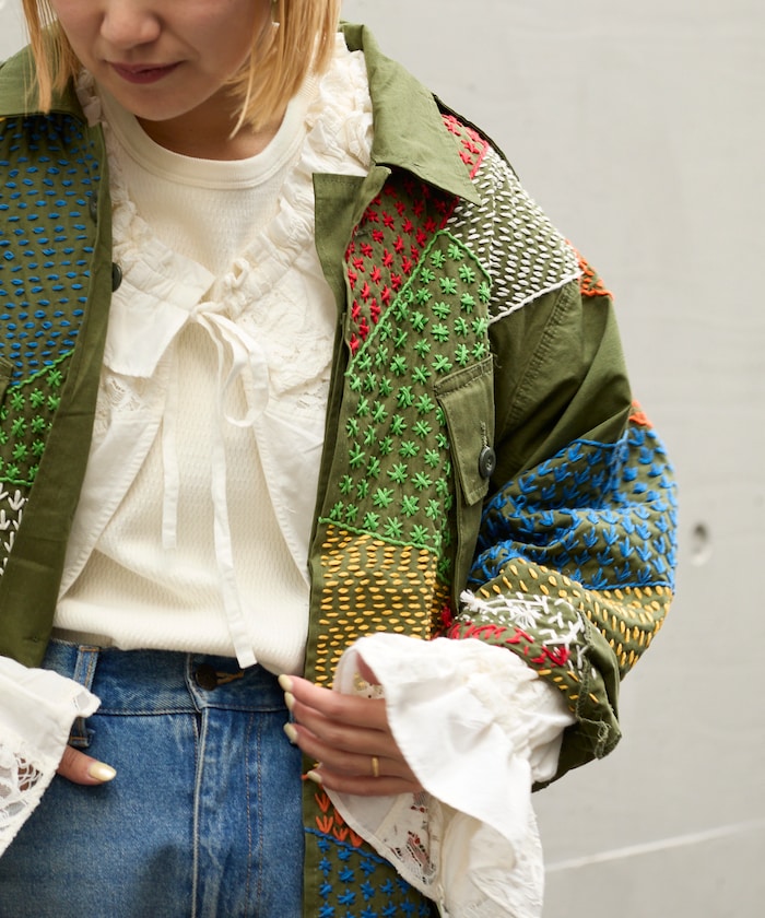 Vintage Hand-Stitch Remake Military Shirt Plain
