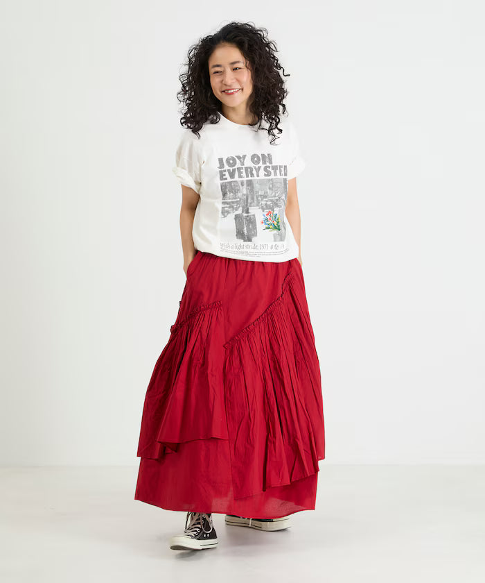 Photo Print Flower Embroidery Crew Neck T-Shirt