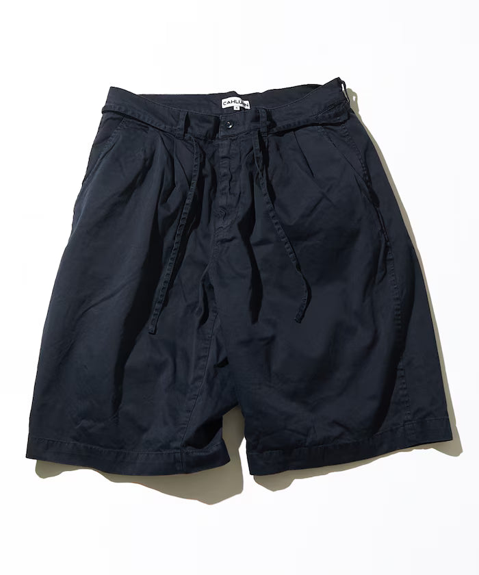 Extra Long Staple Organic Cotton 2 Tuck Chino Shorts - Navy