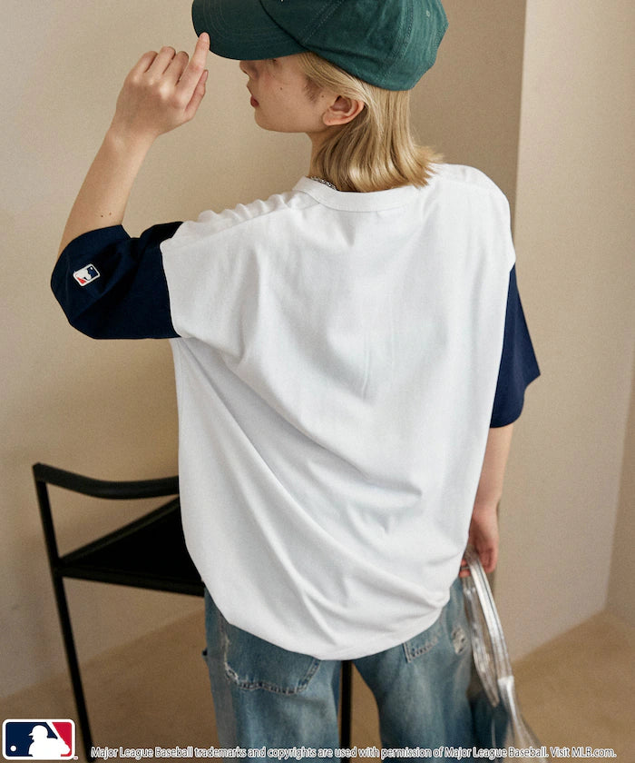 Limited Edition Custom MLB Logo Print Henley Neck Oversized T-Shirt