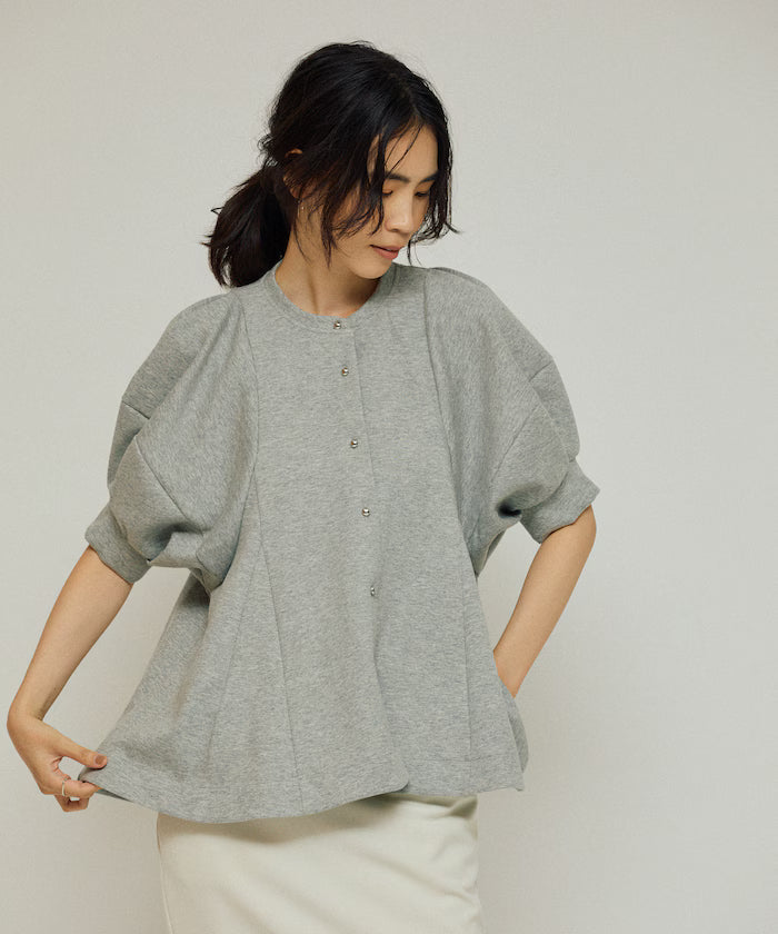 Cardigan with Peplum and Puff Sleeves