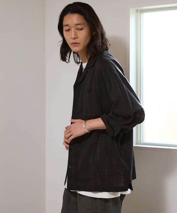 Dobby Woven Long Sleeve Open Collar Shirt / Big Silhouette