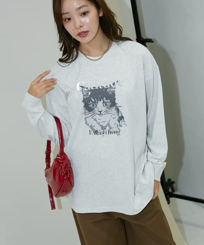 Handwritten-style Cat Print Foil Logo Long Sleeve T Limited Edition