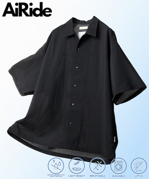 AiRide/AiRide Relax Fit Short Sleeve Open Collar Shirt/Quick Dry/UV Cut [Limited Edition] - Black