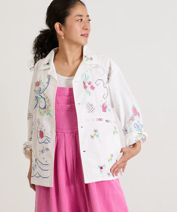 Open Collar Embroidered Shirt Jacket