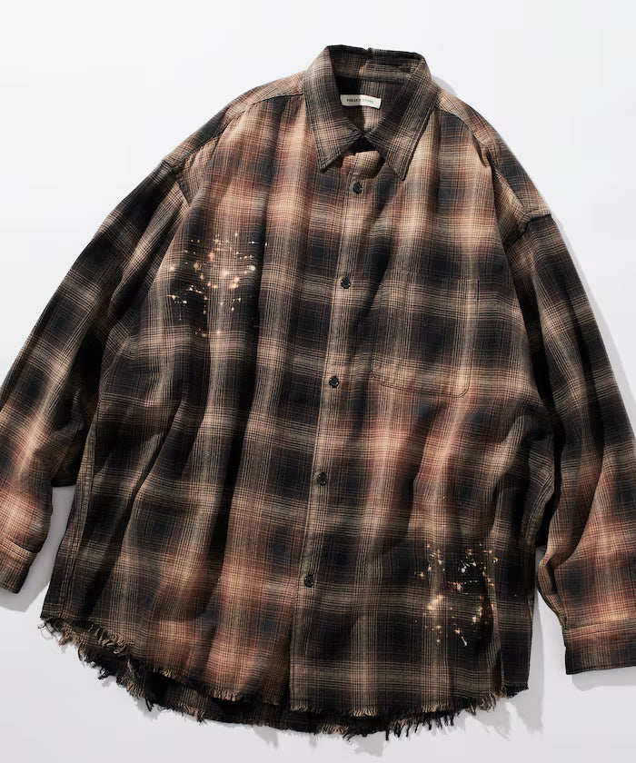 Relax Fit Relaxed Fit Bleached Ombre Check Flannel Shirt [Limited Edition]