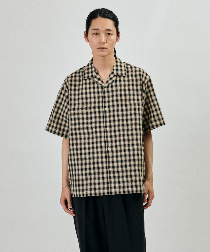 Dobby Woven Check Relaxed Open Collar Short Sleeve Shirt