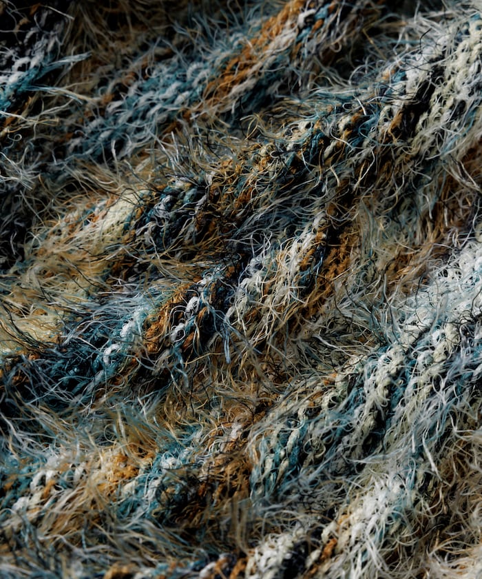 Relaxed Fit Shaggy Knit Multi-Stripe Cardigan
