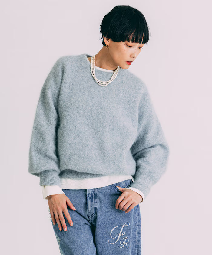 Fluffy Knit Pullover - Light Gray