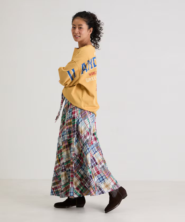 Indian patchwork check wrap skirt