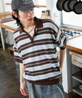 LOVE POP STUDIO Border Knit Polo Shirt Limited Edition - Brown