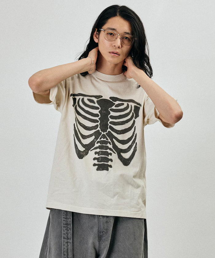 Bone Print Powder Bleach Crew Neck T-Shirt