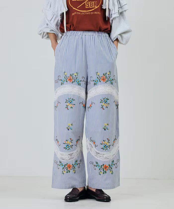 India Flower Cross Embroidery Lace Pants