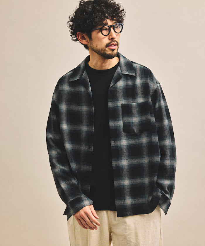 Pre-dyed ombre check sheer shirt relaxed fit