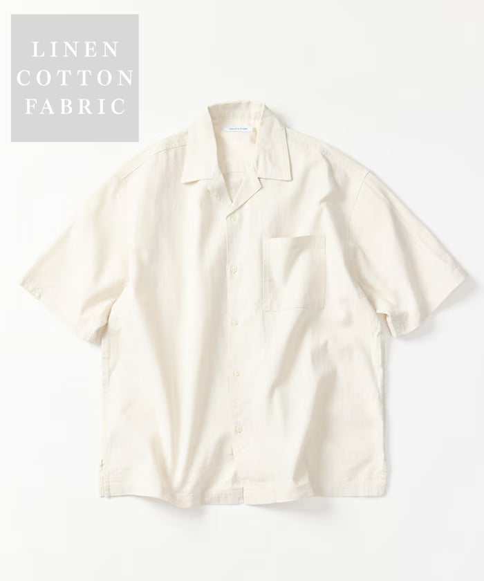 LINEN COTTON OPEN COLLAR SS SHIRT - White