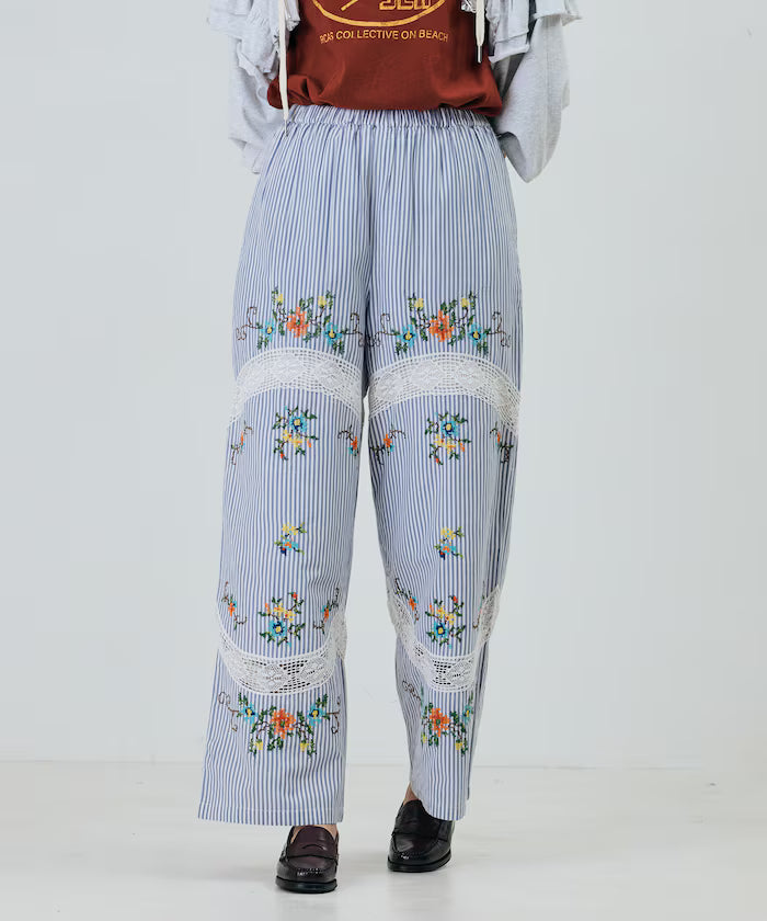 India Flower Cross Embroidery Lace Pants