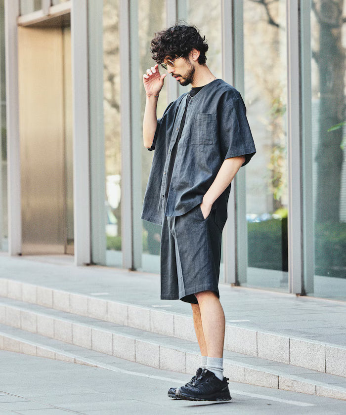 LINEN COTTON V NECK SHIRT