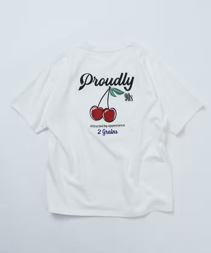 Relaxed Fit Design Back Embroidery Crew Neck T-Shirt / Cherry / Ringer 【Limited Edition】