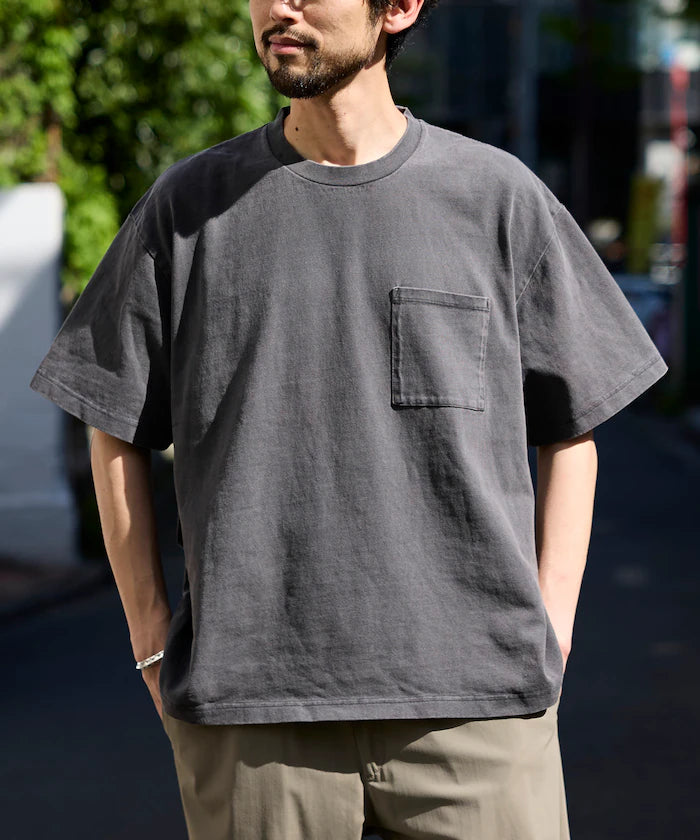 HEAVY WEIGHT/Pigment Dyed Short Sleeve Crew Neck Pocket T-Shirt/10.5 oz - Charcoal
