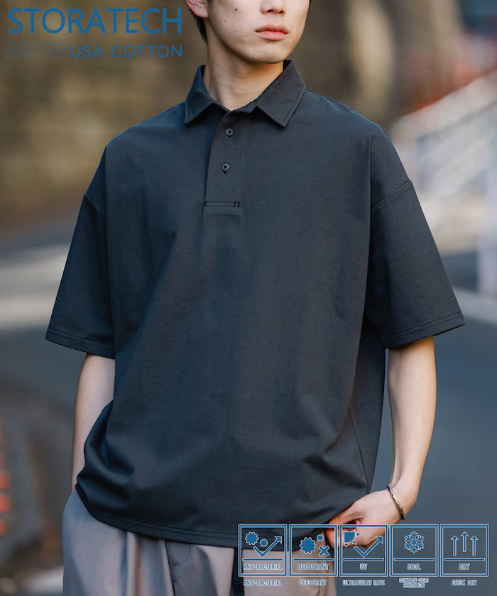 STORATECH/Stratech Big Silhouette Polo Shirt/Antibacterial/Odor Resistant/Sanitizing/UV Cut/Contact Cooling/Quick Drying 【Limited Release】 - Smoky Black