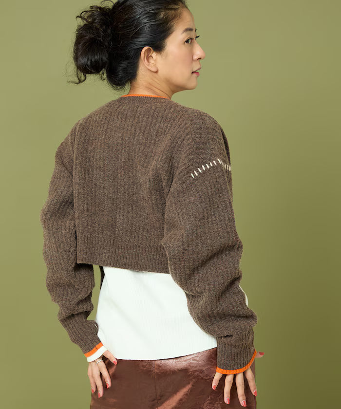 Short Length Color-block Knit Cardigan