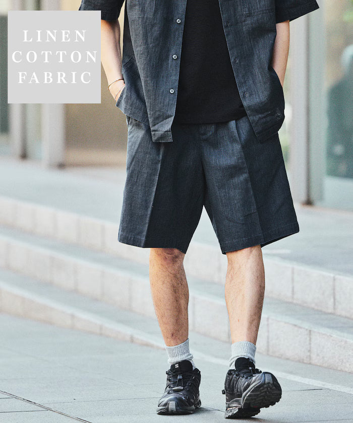 LINEN COTTON EASY SHORT PANTS - Charcoal Gray