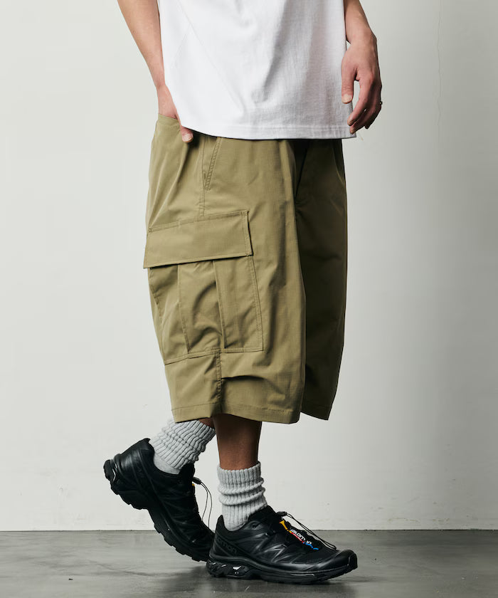 Quick Dry Fabric Wide Silhouette Poly Rip Cross Short Cargo Pants/UV Cut/Quick Dry 【Limited Release】