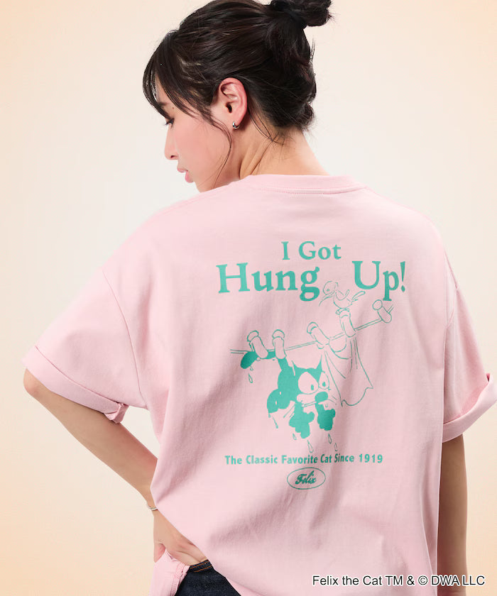 Limited Edition FELIX THE CAT Big Silhouette Back Print Crew Neck T-Shirt - Pink