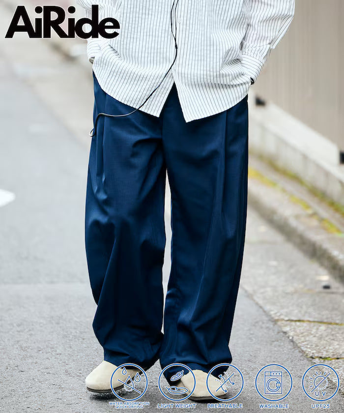 AiRide/Wide Silhouette Pocketable Tuck Slacks Pants/Quick-dry/UV Cut [Limited Edition] - Navy