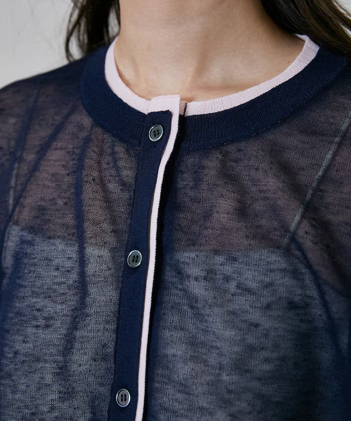 Washable Linen Color Block Sheer Knit Cardigan Limited Edition
