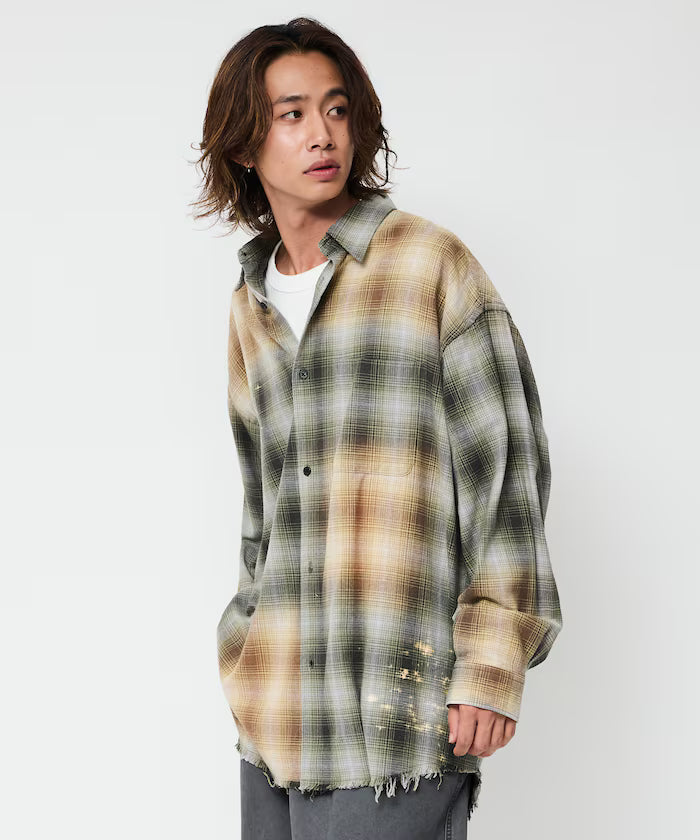 Relax Fit Relaxed Fit Bleached Ombre Check Flannel Shirt [Limited Edition]