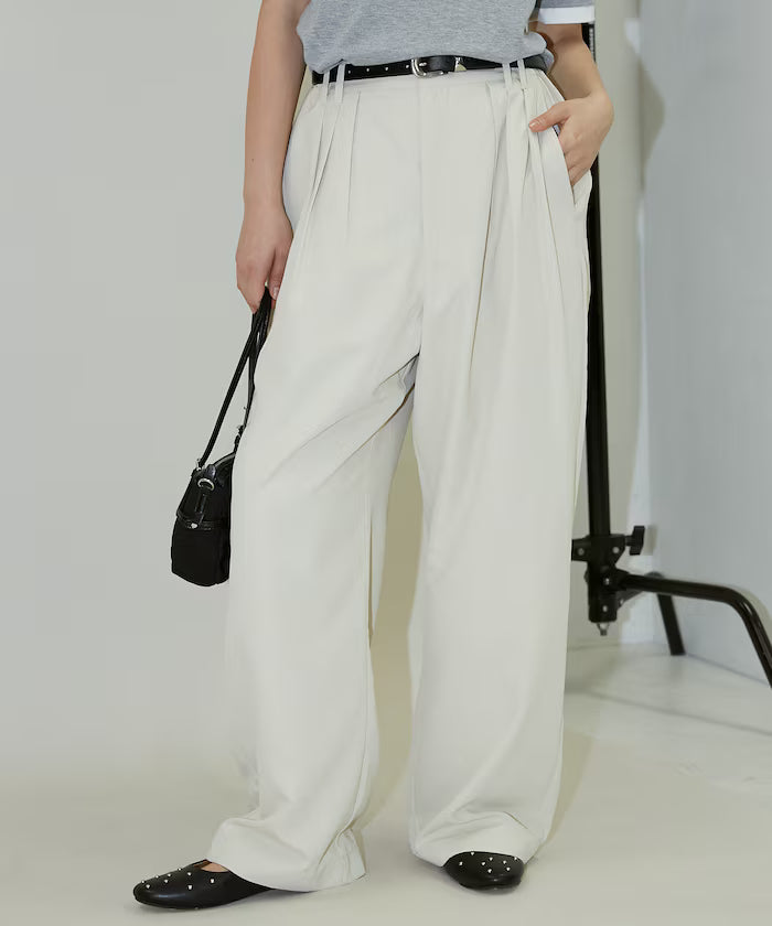 Color Tuck Slacks Pants Limited Release - Beige