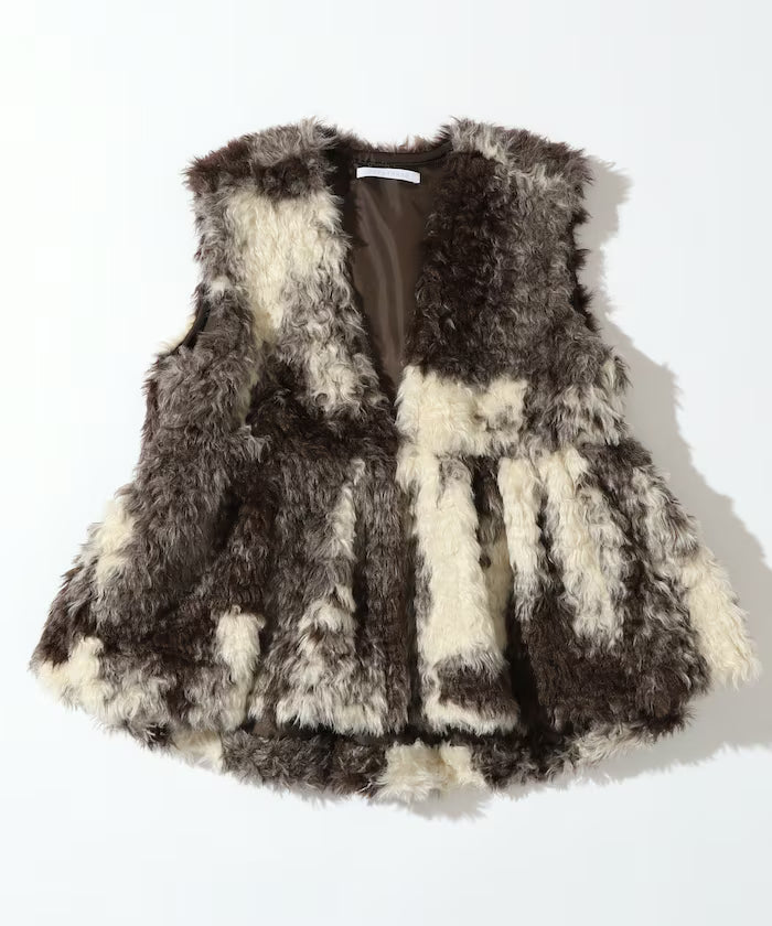 Peplum Silhouette Cow Print Fake Fur Vest