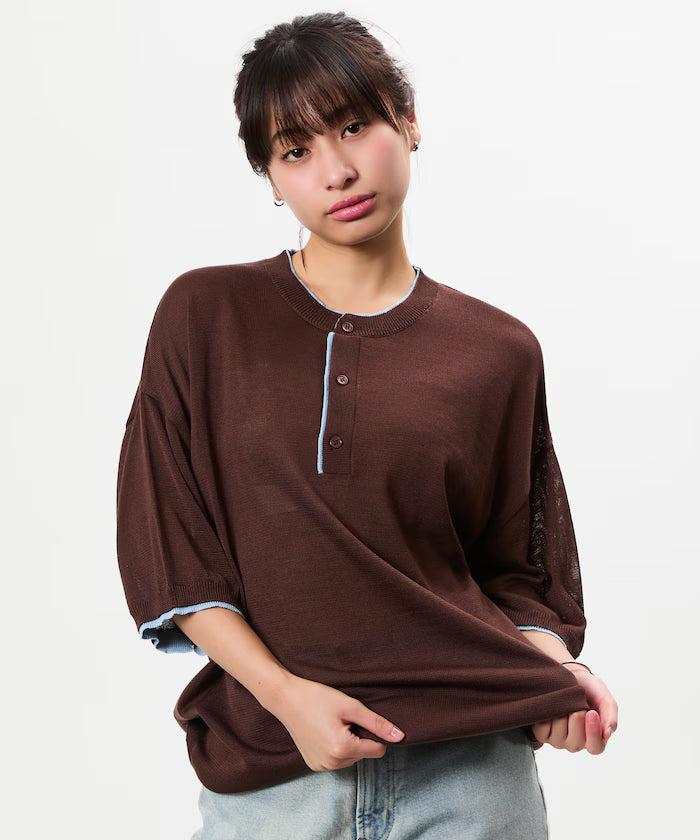 Limited Edition Relaxed Fit Color Block Henley Neck Knit