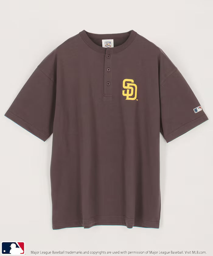 Limited Edition Custom MLB Logo Print Henley Neck Oversized T-Shirt