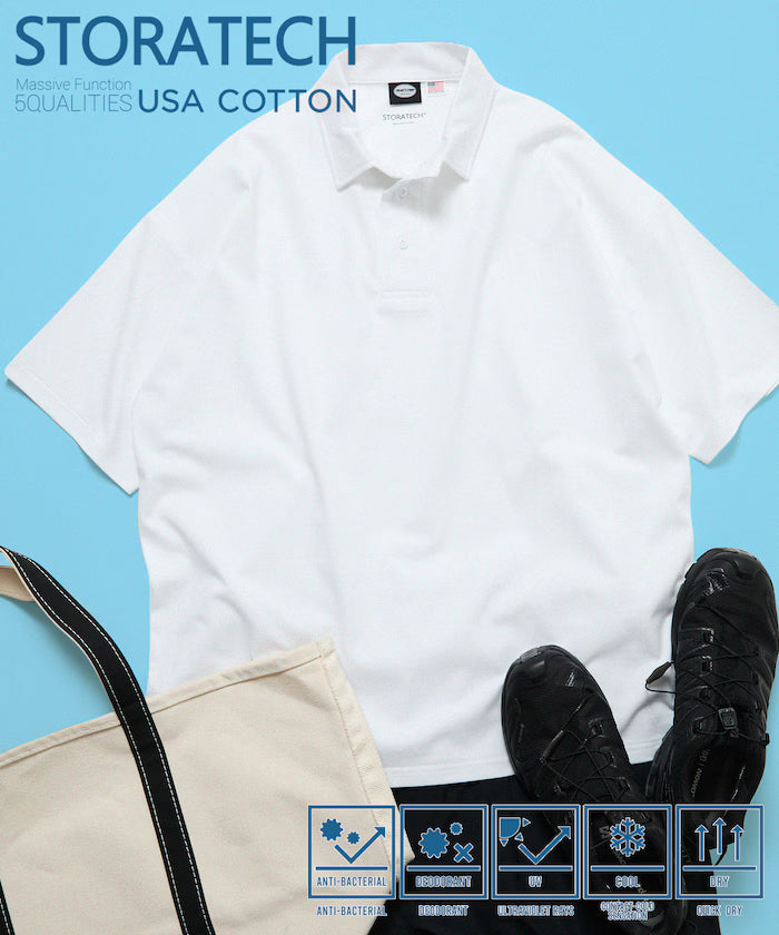 STORATECH/Stratech Big Silhouette Polo Shirt/Antibacterial/Odor Resistant/Sanitizing/UV Cut/Contact Cooling/Quick Drying 【Limited Release】 - White