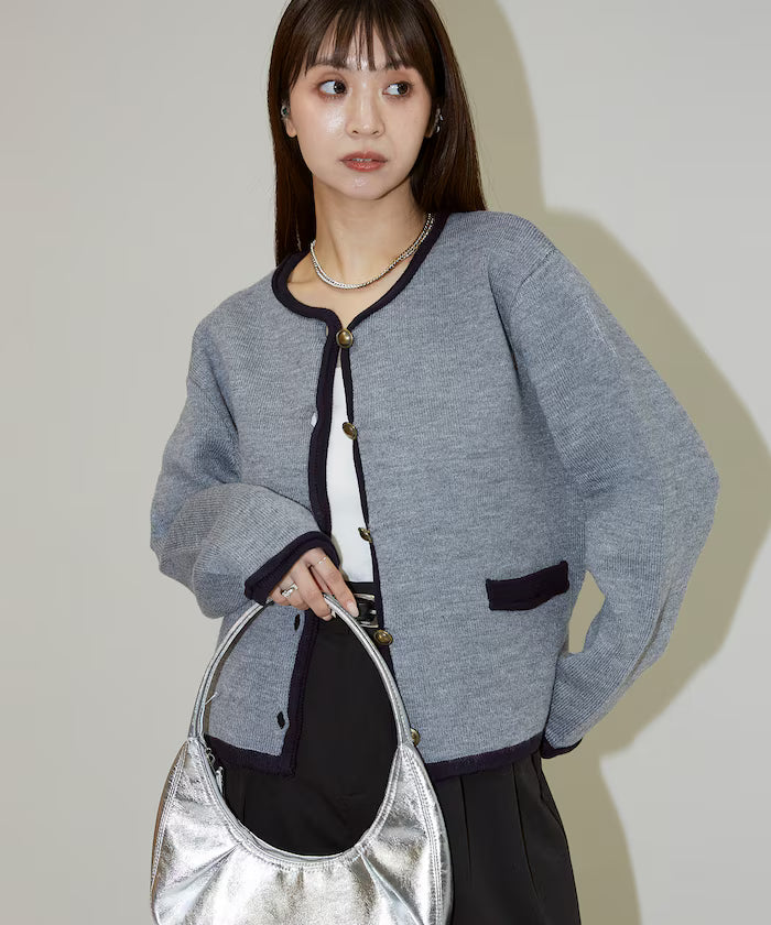 No Collar Jacket Style Knit Cardigan Limited Edition