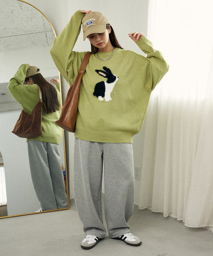 Shaggy Embroidered Rabbit Design Knit Limited Edition