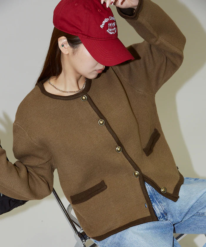 No Collar Jacket Style Knit Cardigan Limited Edition