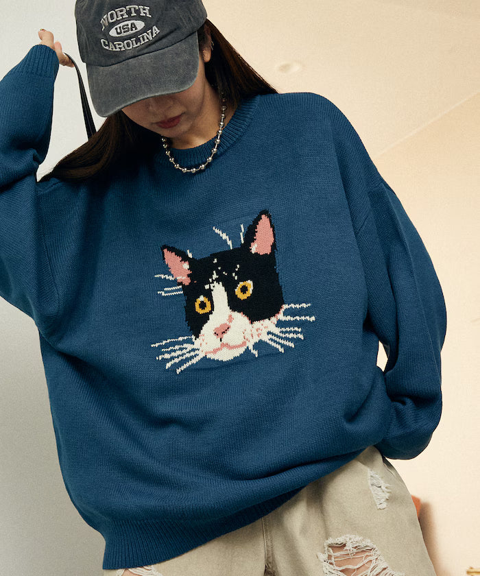 Various Cat Design Knit Limited Edition - Blue