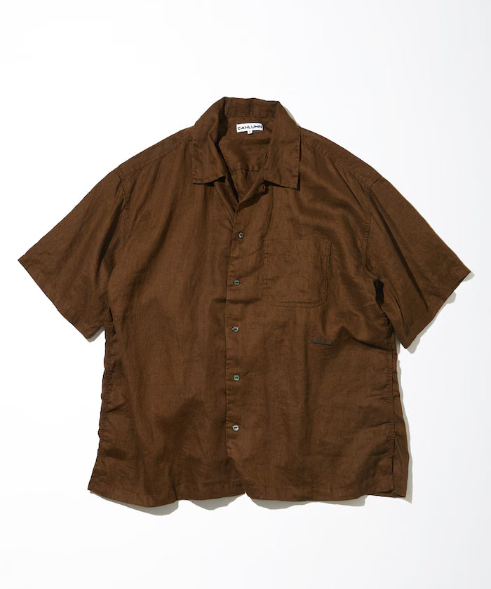 Belgium Linen Open Collar Shirt 1.1 - Brown
